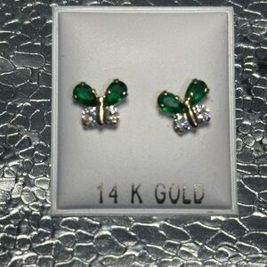 Elegant Green and Gold Butterfly Earrings